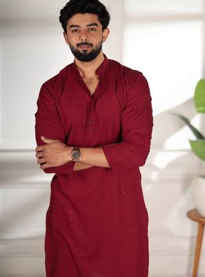 Maroon color beautiful cotton fabric designer embroidery work ceremonial men's party attire 3