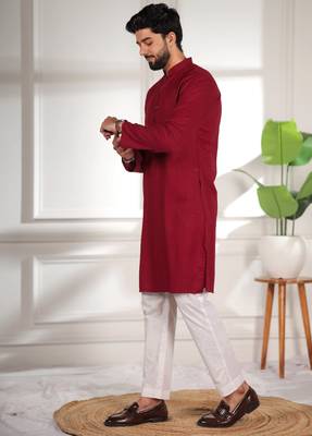 Maroon color beautiful cotton fabric designer embroidery work ceremonial men's party attire 4