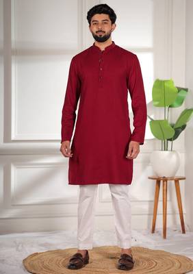 Maroon color beautiful cotton fabric designer embroidery work ceremonial men's party attire 5