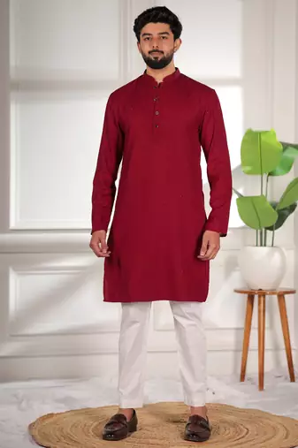 Maroon color beautiful cotton fabric designer embroidery work ceremonial men's party attire