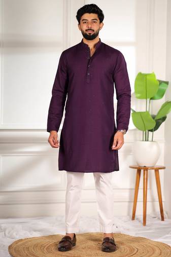 Purple color beautiful cotton fabric designer embroidery work ceremonial men's party attire