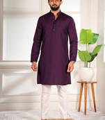 Purple color beautiful cotton fabric designer embroidery work ceremonial men's party attire