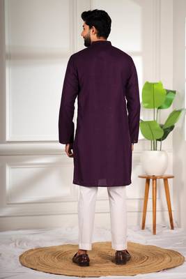 Purple color beautiful cotton fabric designer embroidery work ceremonial men's party attire 2
