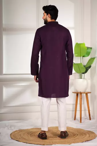 Purple color beautiful cotton fabric designer embroidery work ceremonial men's party attire