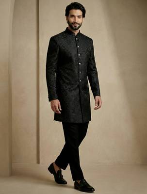 Black donier jacquard premium designer festive wear indo western set 3