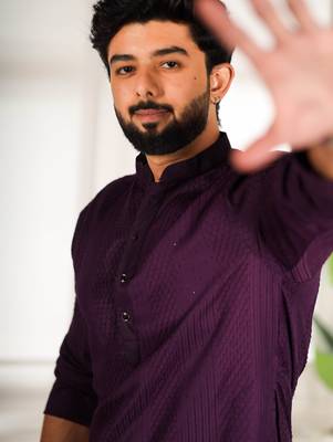 Purple color beautiful cotton fabric designer embroidery work ceremonial men's party attire 3