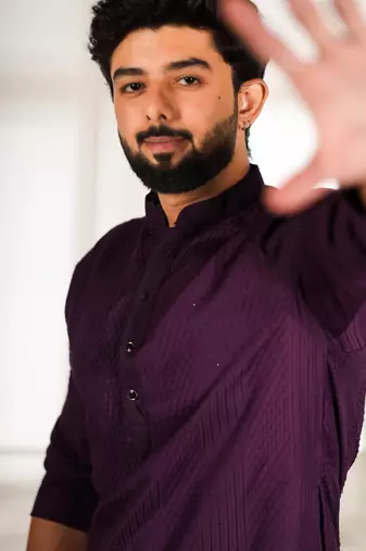 Purple color beautiful cotton fabric designer embroidery work ceremonial men's party attire