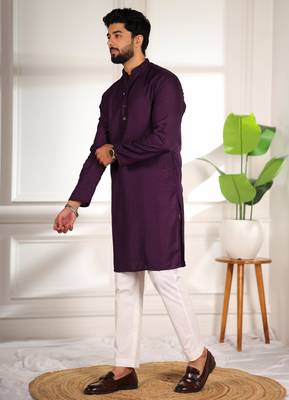 Purple color beautiful cotton fabric designer embroidery work ceremonial men's party attire 4