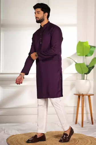 Purple color beautiful cotton fabric designer embroidery work ceremonial men's party attire