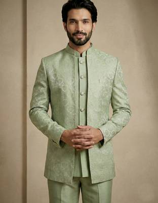 Olive premium designer festive wear indo western set 5