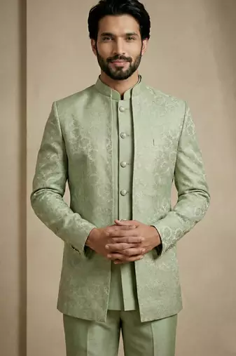 Olive premium designer festive wear indo western set