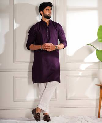 Purple color beautiful cotton fabric designer embroidery work ceremonial men's party attire 5