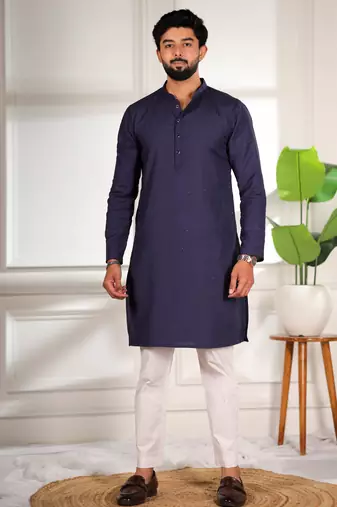Nevy blue color beautiful cotton fabric designer embroidery work ceremonial men's party attire