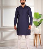 Nevy blue color beautiful cotton fabric designer embroidery work ceremonial men's party attire