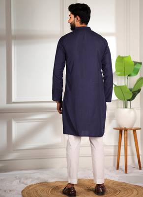 Nevy blue color beautiful cotton fabric designer embroidery work ceremonial men's party attire 2