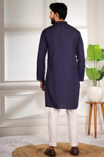 Nevy blue color beautiful cotton fabric designer embroidery work ceremonial men's party attire