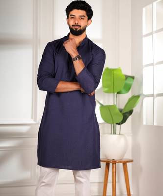 Nevy blue color beautiful cotton fabric designer embroidery work ceremonial men's party attire 3