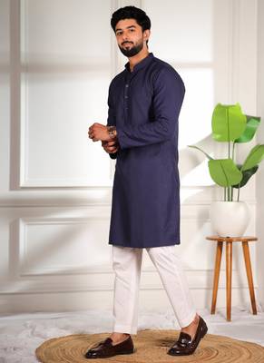 Nevy blue color beautiful cotton fabric designer embroidery work ceremonial men's party attire 4