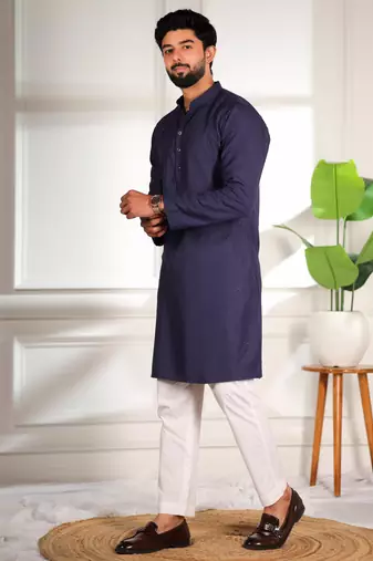 Nevy blue color beautiful cotton fabric designer embroidery work ceremonial men's party attire