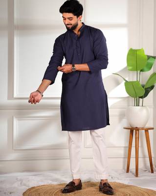 Nevy blue color beautiful cotton fabric designer embroidery work ceremonial men's party attire 5