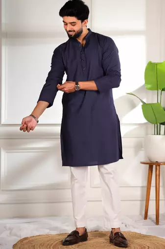 Nevy blue color beautiful cotton fabric designer embroidery work ceremonial men's party attire
