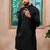 Black color stylish cotton fabric woven dobby designer kurta payjama for men's