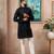 Black color stylish cotton fabric woven dobby designer kurta payjama for men's