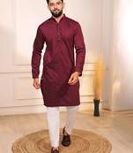 Maroon color stylish cotton fabric woven dobby designer kurta payjama for men's