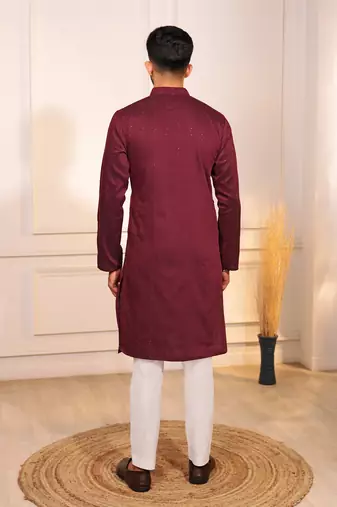 Maroon color stylish cotton fabric woven dobby designer kurta payjama for men's