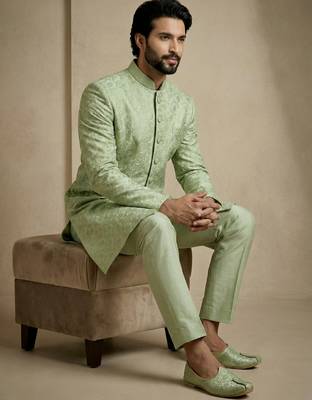 green donier jacquard premium designer festive wear indo western set 4
