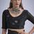 Black sequin embroidery work satin silk saree for women