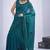 Teal blue sequin embroidery work satin silk blend saree for women
