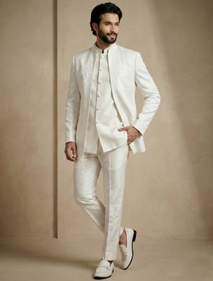 White premium designer festive wear indo western set 4