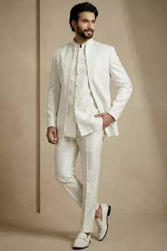 White premium designer festive wear indo western set