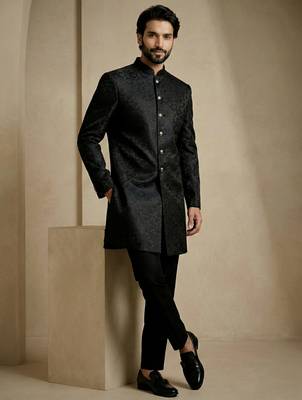 Black donier jacquard premium designer festive wear indo western set 4