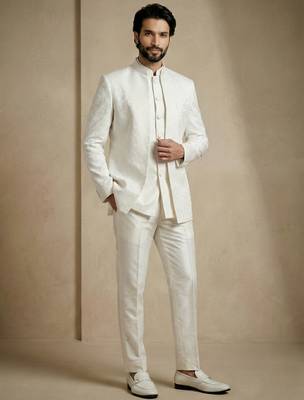 White premium designer festive wear indo western set 5