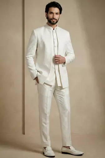 White premium designer festive wear indo western set