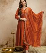 Orange vichitra silk embroidered kurti sharara set with dupatta