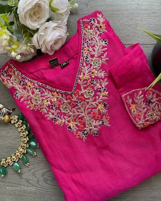 Chanderi embroidered kurta set with nylon dupatta 2
