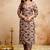 Brown magic cotton printed kurta set with dupatta & pant | v-neck embroidered kurti