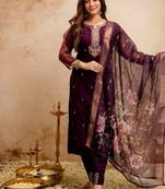 Chanderi embroidered kurti set with organza sleeves & tissue dupatta