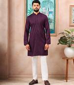 Wine color stylish cotton fabric woven dobby designer kurta payjama for men's