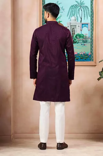 Wine color stylish cotton fabric woven dobby designer kurta payjama for men's