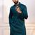 Teal color stylish cotton fabric woven dobby designer kurta payjama for men's