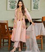  chanderi kurti pant dupatta setethnic wear for women