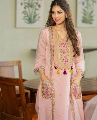  chanderi kurti pant dupatta setethnic wear for women 2