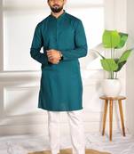 Teal color beautiful cotton fabric designer embroidery work ceremonial men's party attire