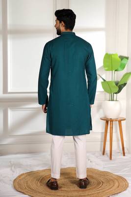 Teal color beautiful cotton fabric designer embroidery work ceremonial men's party attire 2