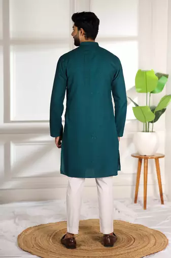 Teal color beautiful cotton fabric designer embroidery work ceremonial men's party attire