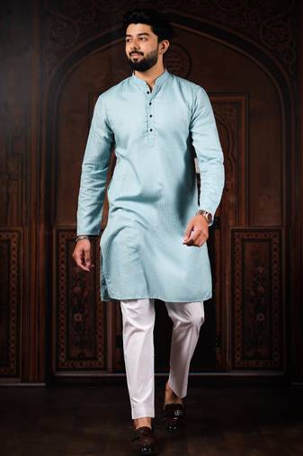 Sky blue color beautiful cotton fabric designer embroidery work ceremonial men's party attire